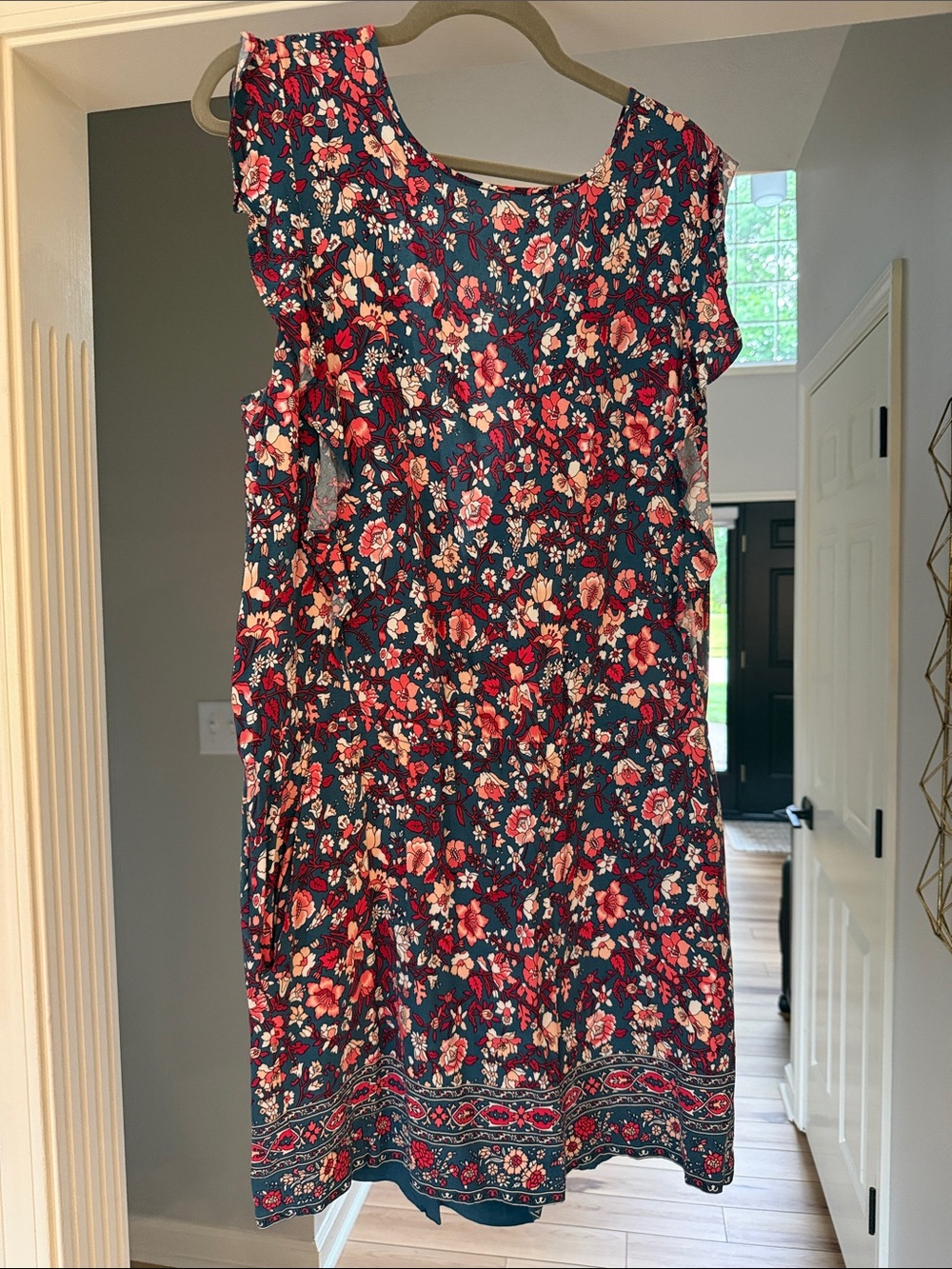Floral Sleeveless Women’s Romper - Navy with Red & Cream Flowers